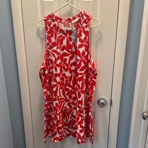 LOFT Red and White Floral Tank Top
